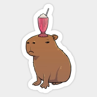 Capybara with a Strawberry Milkshake on its head Sticker